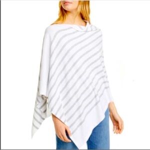 Eileen Fisher White and Gray Knit Poncho
